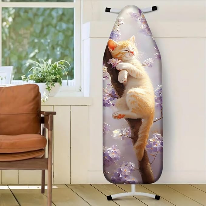 Nuxovilar Sleeping Orange Kitten Among Blossoms Ironing Board Cover, 15×54inch, This Cover Fits Most Standard Boards, Dust - Proof Ironing Accessory for Home Decoration
