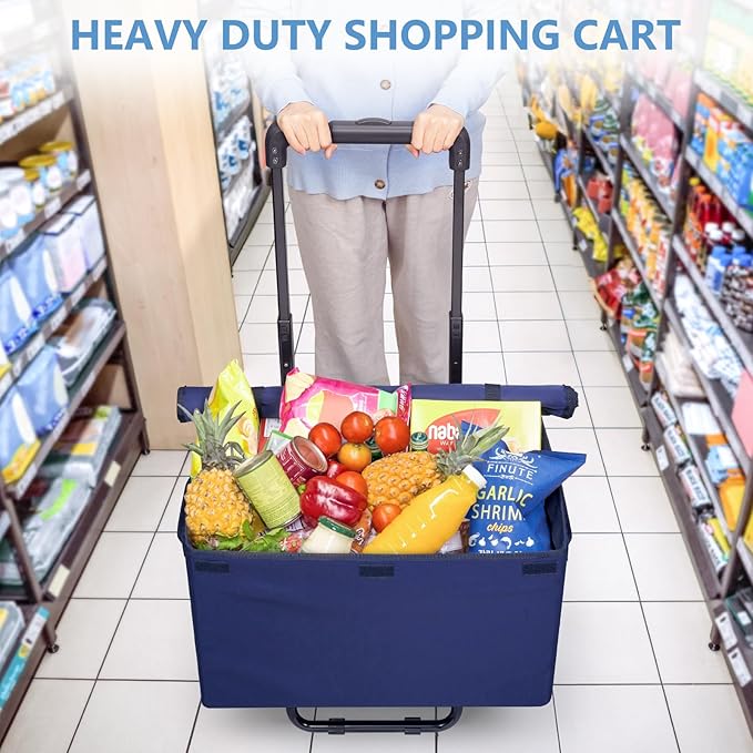 KEDSUM 2 in 1 Folding Shopping Cart, Grocery Cart on Wheels with Waterproof Basket, 330 LBS Large Capacity Heavy Duty for Shopping, Grocery, Laundry, Foldable Collapsible & 6.9" Wheel, Lightweight