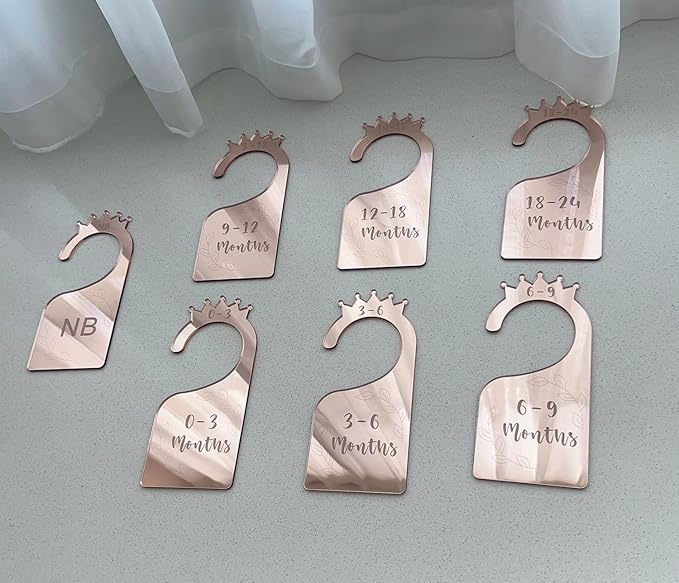 Baby Closet Dividers,Set of 7 Acrylic Mirror Baby Clothes Organizers for Wardrobe Closet Home Nursery from Newborn to 24 Months (Rose Gold Mirror, Model 2)