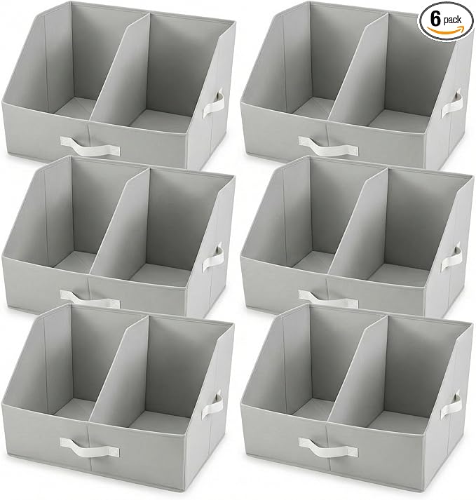 Trapezoid Storage Bin - UPGRADED HEIGHT Closet Organizers And Storage W/ Handles & Adjustable Dividers, Fabric Collapsible Storage Bins For Clothes Storage & Shelf Organizer (6pcs, Medium, Light Gray)