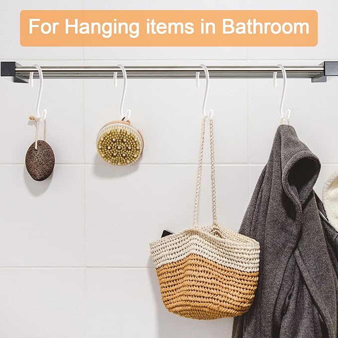 3 Inch 12 Pack Small S Hooks,Heavy Duty S Hooks for Hanging Plants,Vinyl Coated Non Slip S Hook,White S Hook for Hanging Plants, Clothes, Kitchen Utensil, Pots, Pans, Bags,Pot Rack ﻿