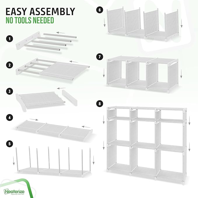 9 Cube Storage Organizer With Bins Included - Closet Storage With 9 Storage Bins - Easy To Assemble Storage Unit With Drawers - Closet Organization For Clothes, Bedroom, Nursery, & Toys (White-Grey)