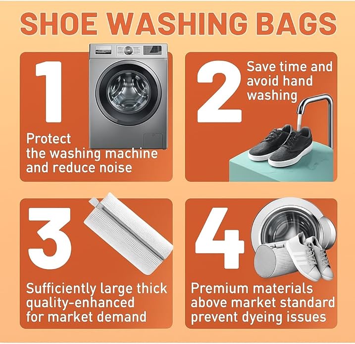 XXL Shoe Washing Machine Bag Set with Brush and Hanger, White Mesh Laundry Bags for Sneakers, 2 Pack