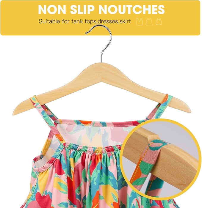 Kid Hangers 30 Pack Soild Wooden Hanger,Natural Smooth Finish Wooden Baby Hangers with Non Slip Notches & Anti-Rust 360 Swivel Hook,Durable Toddler Hanger for Coat,Shirt,Dress