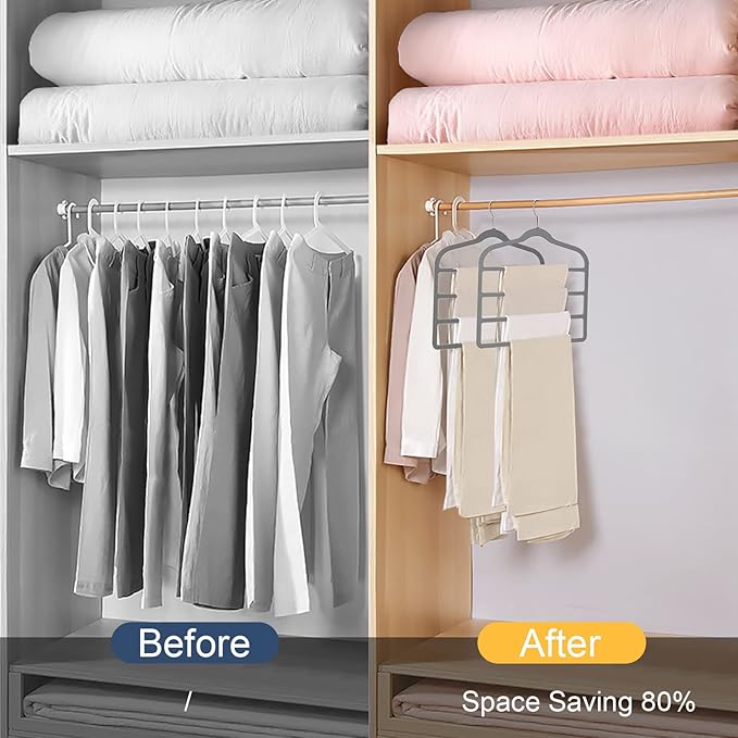 Tinfol 6pc Velvet Pant Hangers - Gray Space Saving Non-Silp Hangers, Jeans Slack Trousers Hanger, Multi Layer Clothes Hanger Closet Organizer for Clothes