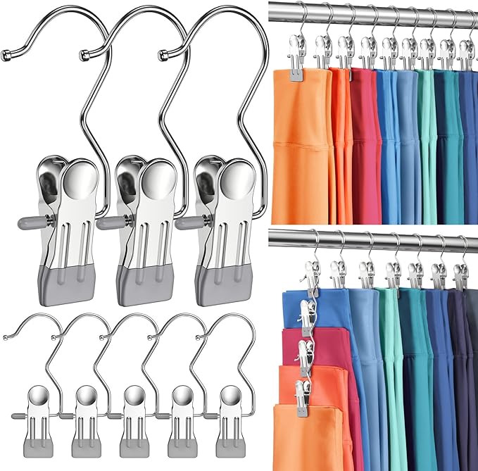 30 Pack Pants Hangers with Clip,Legging Organizer for Closet Hanging, Space Saving Yoga Pants Hangers Clip Hanger Wardrobe Organization,Closet Organizers and Storage for Jeans,Shorts,Skirts,Hats-Gray