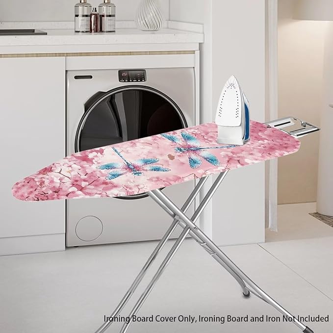 Dragonfly Flower Iron Board Cover with Padding Stantard Size 15x54 inch Ironing Board Cover Hook and Loop Fasteners Pressing Cloth for Ironing