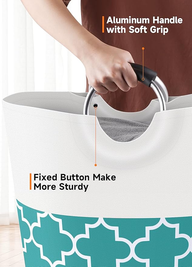 Large Laundry Basket Laundry Hamper Bag Washing Bin Clothes Bag Collapsible Tall with Handles Waterproof Travel Bathroom College Essentials Storage for College Dorm, Family (Green) 75L