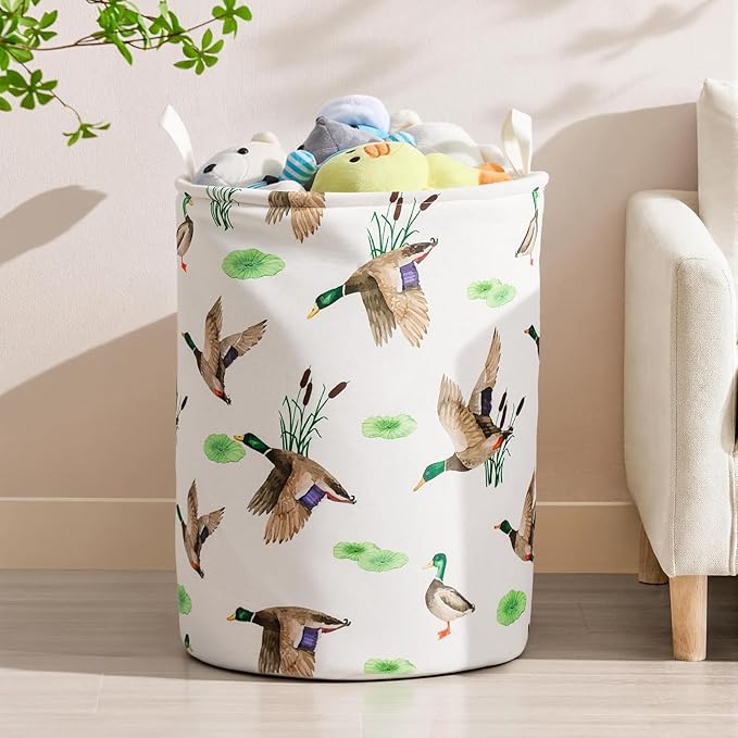 Mallard Duck Laundry Basket Cute Duck Room Decor,Boys Hunting Duck Nursey Laundry Hamper for Baby Clothes Storage Basket (Mallard, 43L)