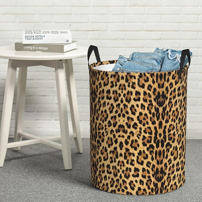 Brown Leopard Print Round Laundry Hamper Animal Cheetah Storage Basket Toys Clothes Organizer Bin For Home Bathroom Bedroom Dorm Nursery, 38l