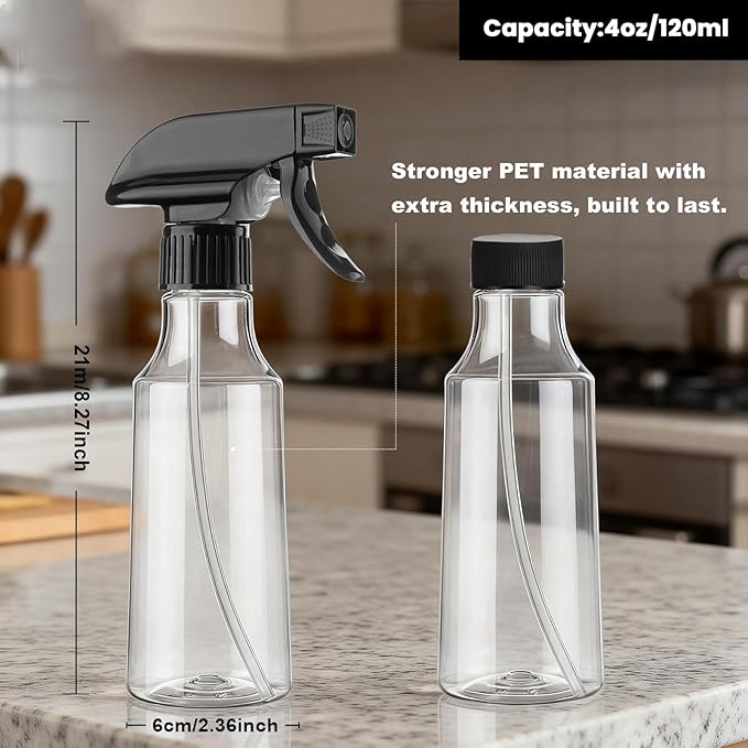 Spray Bottles 12oz/350ml Empty Spray Bottle for Hair Plastic Mist/Stream Spraying Heavy Duty Spray Bottles for Cleaning Solutions, Plants 2 Pack (BlackClear2pcs)