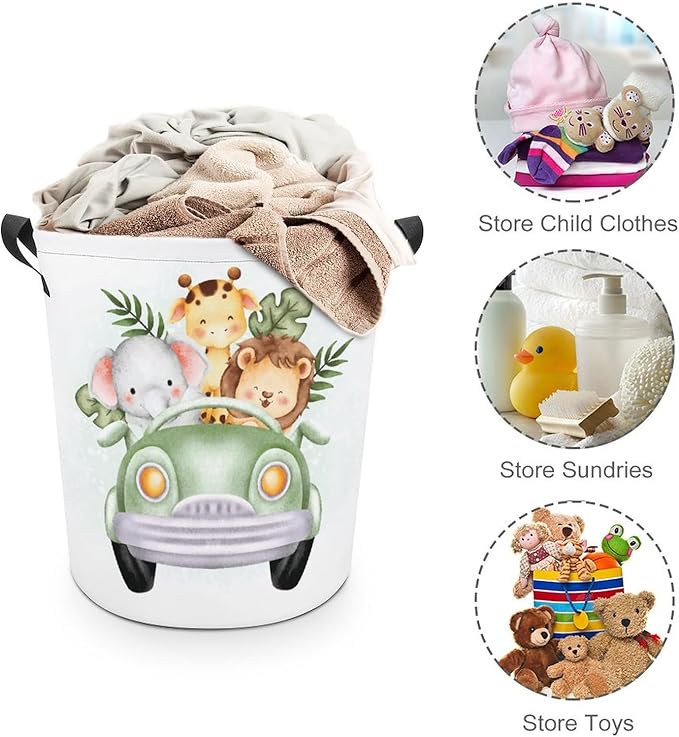 Cartoon Baby Laundry Basket Boys Room Decor Elephant Giraffe Hampers Boys Hamper Clothes Toy Storage Bin Jungle Decor