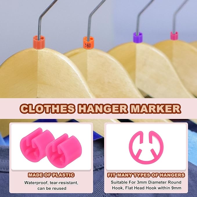 PATIKIL 300 Pcs Clothes Hanger Marker Blank Plastic Garment Tags Size Hanger Markers Fit 3mm Rod for Garment Color Coding Snap Labels Accessories, Rose Red