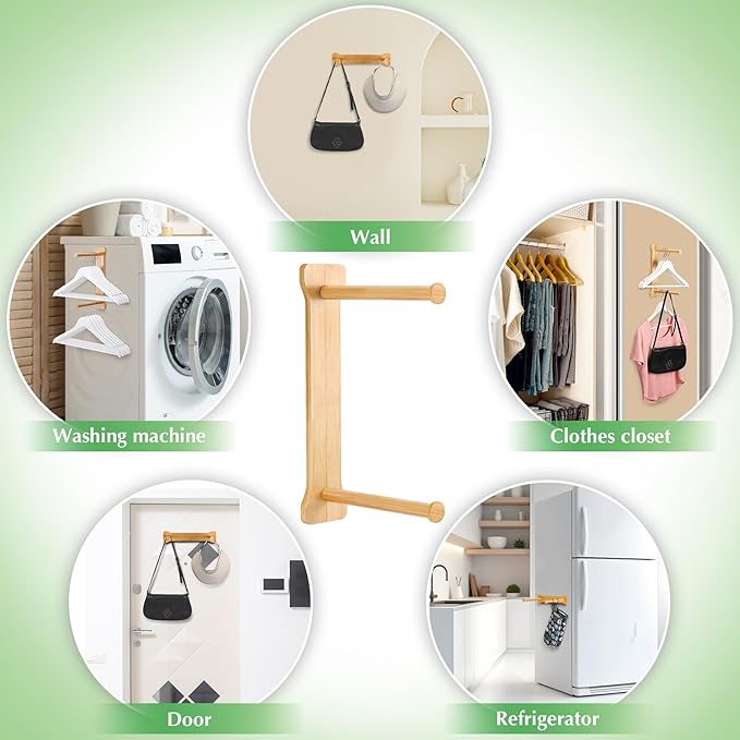 Bamboo Hanger Organizer Stacker，Magnetic Hanger Holder for Laundry Room，(Bamboo)