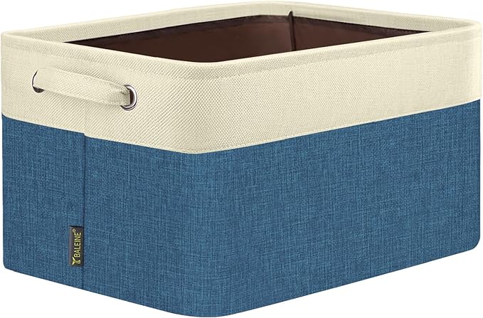 BALEINE 1 Pack Fabric Storage Bins for Shelves, Linen Storage Baskets for Organizing, Decorative Closet Bins for Clothes, Home (Navy Blue, 15''x11''x9.5'')