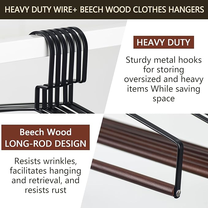 22" Bedspread Drapery Blanket Tablecloth Hangers, Dry Cleaner Hangers, Made of Solid Beech Wood and Metal, 10pcs Heavy Duty Hanger for Blankets, Table Cloths and Closet Storage