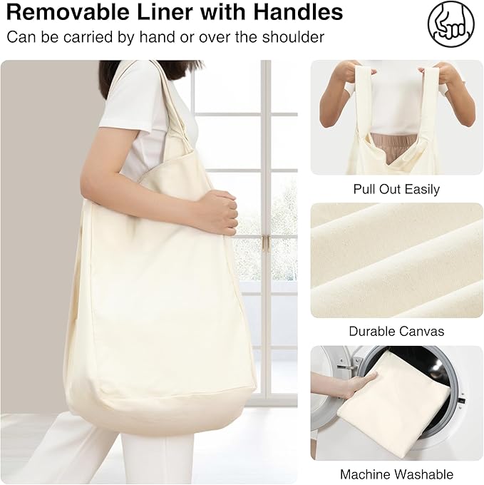 STO STO 120L Large Laundry Hamper with Wheels, Rolling Laundry Basket Cart with Removable Canvas Liner Bag, Lockable Wheels, Metal Frame, Dirty Clothes Hamper for Bedroom, Bathroom, Laundry Room