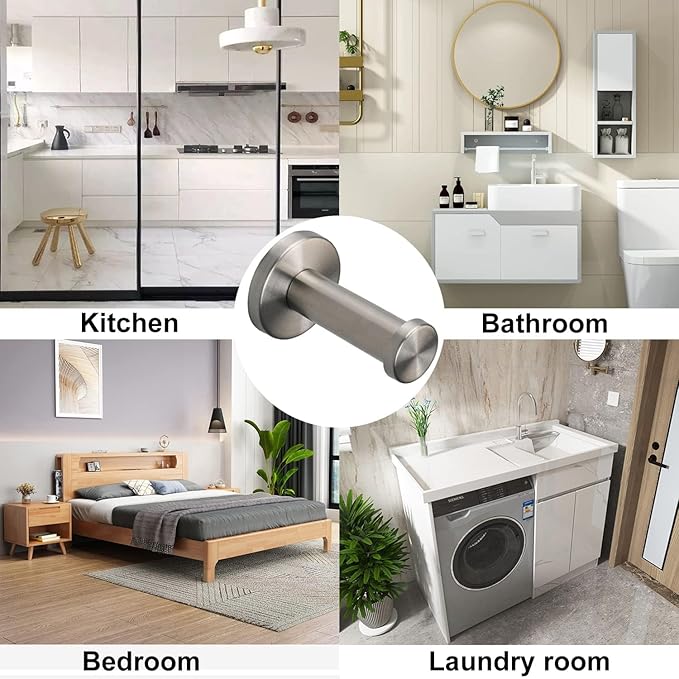 Bath Towel Hooks, 10 Pack Round Coat Hooks, Sturdy Wall Mounted Robe Hook, SUS 304 Stainless Steel Heavy Duty Clothes Hanger, Wall Towel Hooks for Bathroom Bedroom Kitchen(3 in, Brushed)