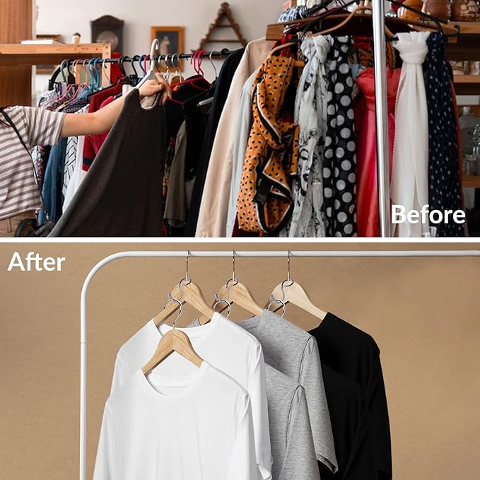 30 Pack Clothes Hanger Connector Hooks Metal Hanger Extender Hooks, Stainless Steel Hooks for Closet Wardrobe Space Saver