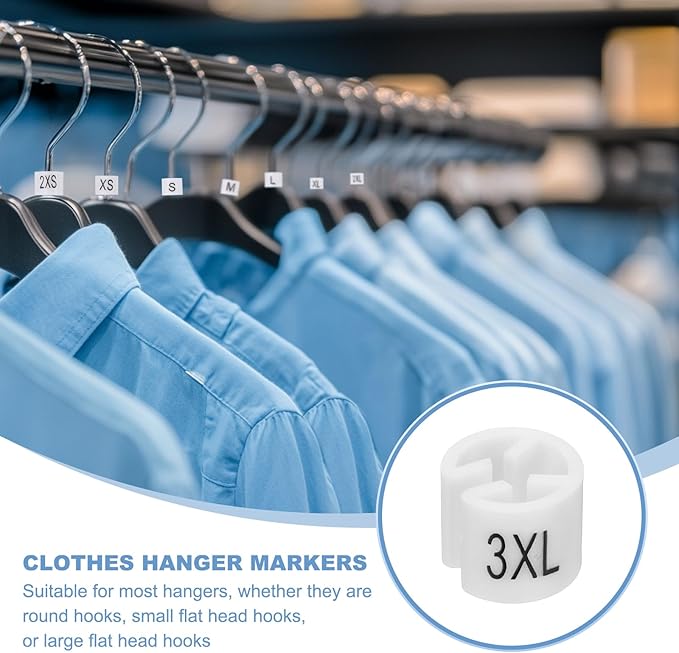 PATIKIL 300 Pcs Clothes Hanger Markers 3XL Fit Rod Garment Size Tag Hanger Clips Round Color Coding Label for Clothing, White