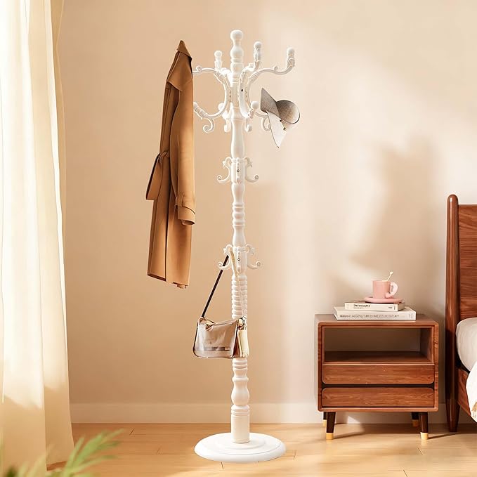 Coat Rack Stand Wood Vintage Coat Tree Freestanding with Adjustable Height 47’’-73’’, Cloth Tree Wooden Coat Freestanding for Entrance, Living Room