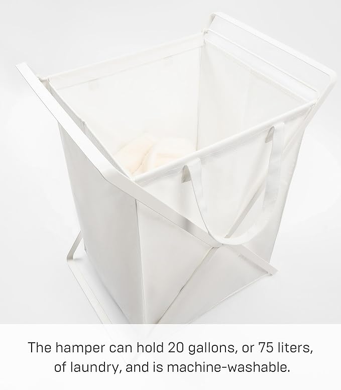 Yamazaki Home Tower Laundry Hamper Clothes Basket With Cotton Liner - Large, 25.2" - Steel + Cotton - 20 Gallons, 75 Liters