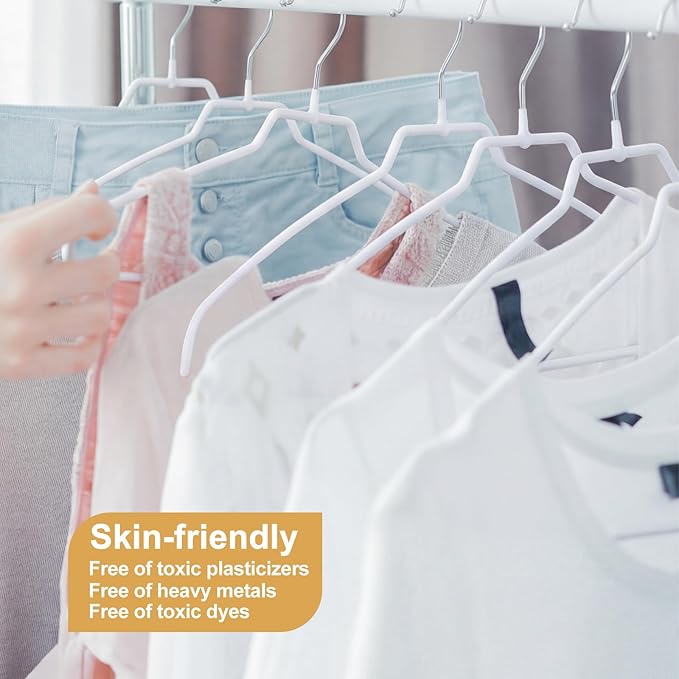 Kathfly 25 Pcs Ultra Light and Thin Non-Slip Hangers White Space Saving Clothes Hangers No Shoulder Bump for for Shirt Sweater Camisole Jacket Dress Coat