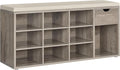 VASAGLE Custos Collection - Storage Bench, Entryway Bench with Cushion, Drawer and Open Compartments, Bench with Storage, Living Room, Bedroom, Closet, Heather Greige and Cappuccino Beige ULHS024K02