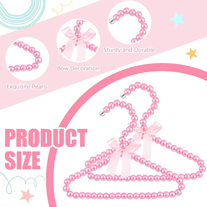 Wesiti 25 Pcs Small Pearl Hanger Mini Pearl Metal Elegant Clothes Hangers with Ribbon for Women Dog Cat (Pink)