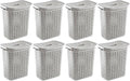 Sterilite Plastic Wicker Style Weave Laundry Hamper, Portable Slim Clothes Storage Basket Bin with Lid and Handles, Cement Gray, 8-Pack