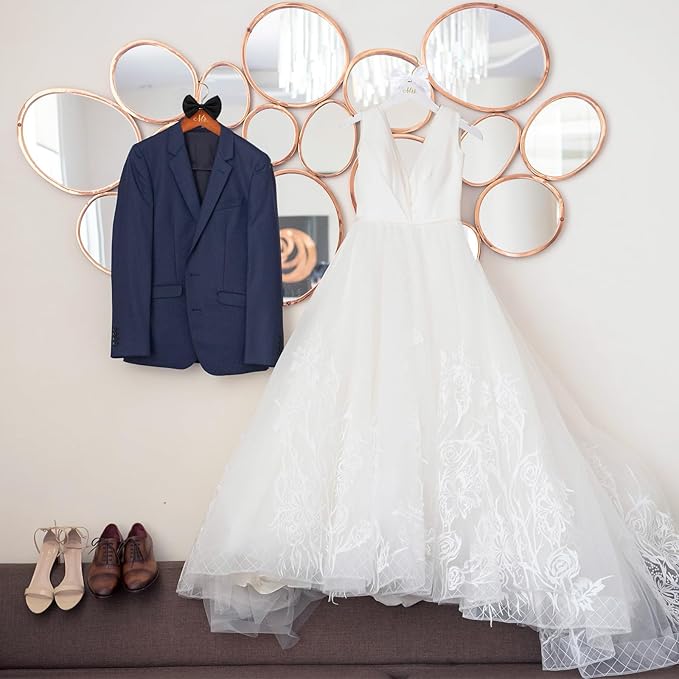 2 Pcs Bride Hanger for Wedding Dress Bride and Groom Wooden Wedding Dress Hanger Set with Bow Tie for Tuxedo Suit Gift Bridal Party Shower