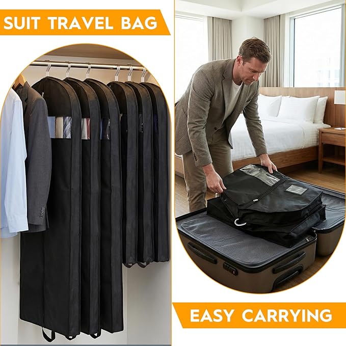 4-Pack Garment Bags for Storage & Travel - 60" & 43" Hanging Clothes Bags with 4" Gusset, Clear Window, Handle & ID Holder | Suit, Dress, Coat Covers for Closet Organization