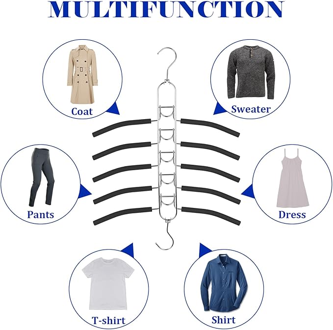 5-in-1 Anti Slip Stainless Metal Clothes Hangers,Space Saving Thin Shirt Hangers,Multi Layers Magic Sweater Hanger,Used for Wardrobe Organizer or Vacation and Business Trips