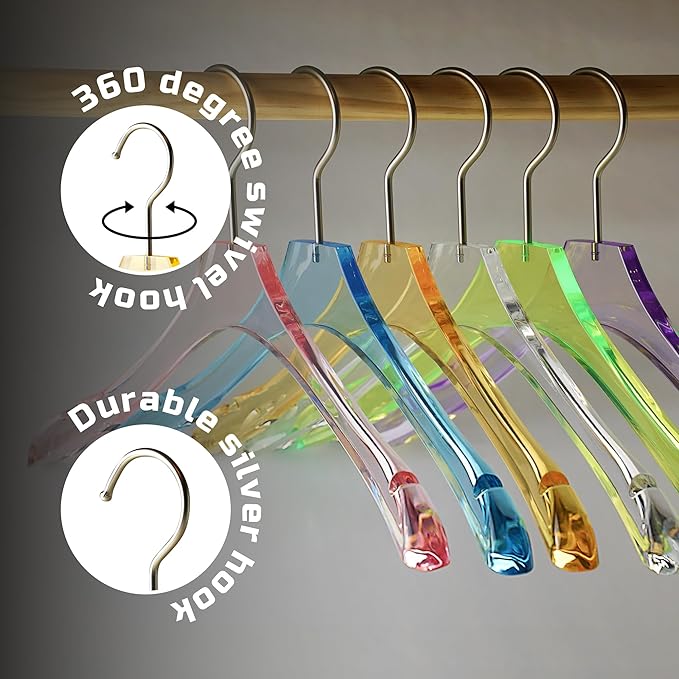 Acrylic Orange Clothes Hangers for Shirts/T-Shirts with Durable 360 Degree Silver Hook | Notched Shoulders | Premium Quality Acrylic Hangers | 5 Pack