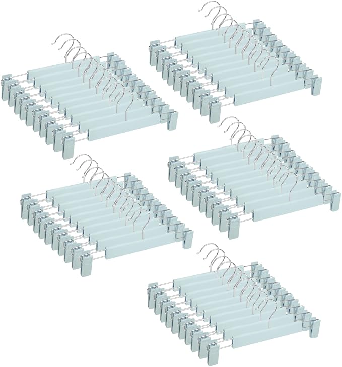 Pants Hangers with Clips Skirt Hangers for Women Plastic Clip Hanger for Pants Clothes (50pack, Blue)