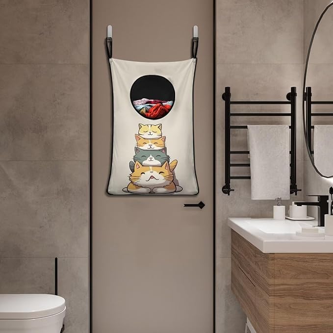 ZFRXIGN Funny Cat Hanging Laundry Hamper for Laundry Dirty Clothes Basket Over The Door Laundry Hamper Bag Cute Kitten Storage Organizers for Home Bedroom Dorm Closet Hampers
