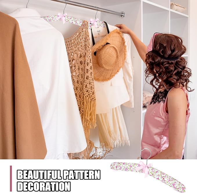 Jetec 24 Pieces Satin Padded Hangers with 360° Swiveling Hook Sponge Shoulder Pads Hanger for Coat, Sweaters, Blouse, Wedding Dress, Women Cloths(Flower Style)