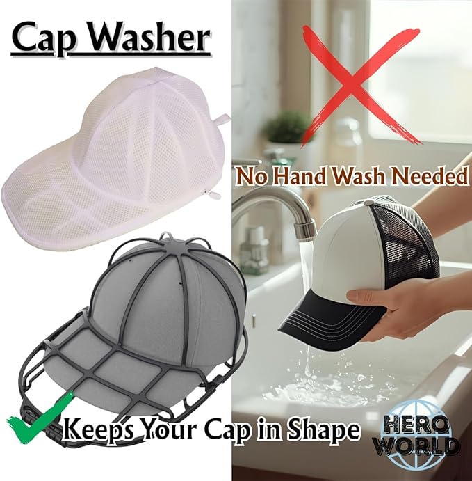 Cap Washer Cage Baseball Cap Shape Protector Hat Washer with Mesh Laundry Bag for Washing Machine Dishwasher Safe 1 Pack (1)