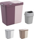 Mabel Home Plastic Laundry Basket with Lid, 2 Sections, Large Laundry Basket (Extra Trash Bin (1.6 Gallons) inc. Purple Pink)
