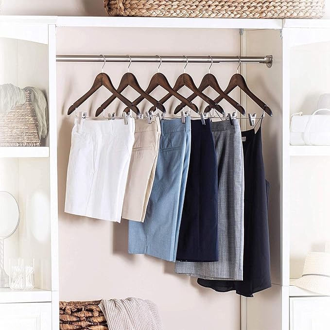 20 Pack Wooden Hangers with Clips High-Grade Wooden Suit Hangers Skirt Hangers with Clips S Wood Hanger with Durable Metal Clips for Blouse, Dress, Coat, Jacket (Natural,20)