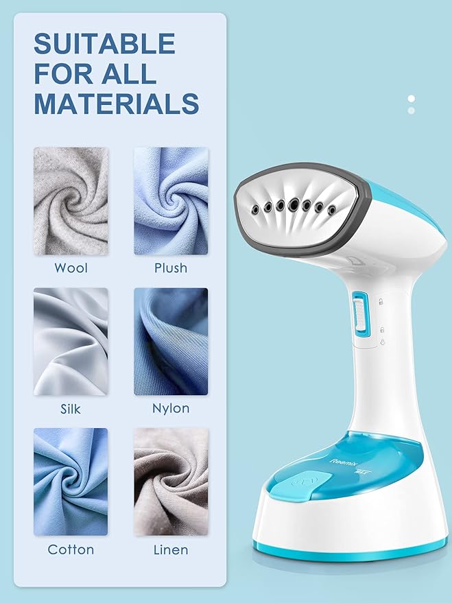 Reemix Steamer for Clothes, Folding Handheld Design Garment Wrinkles Remover, 20g/min Strong Penetrating Steam, 25-Sec Fast Heat-up, for Home, Office and Travel (Crystal Blue)