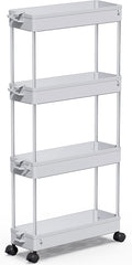 SPACEKEEPER Slim Rolling Storage Cart 4 Tier Bathroom Organizer Mobile Shelving Unit Storage Rolling Utility Cart Tower Rack for Kitchen Bathroom Laundry Narrow Places, Gray