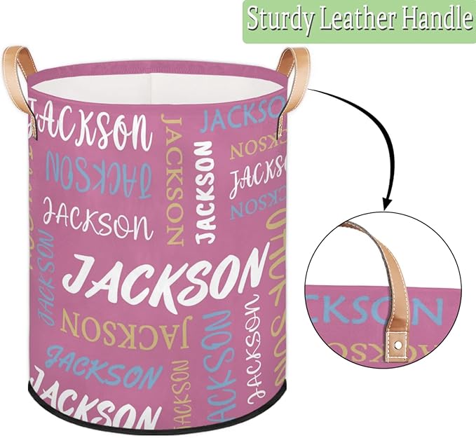 Custom Name Large Laundry-Basket for Kids-Boys-Girls, Personalized Foldable Waterproof Laundry Hamper Dirty Clothes Toys Storage Bin with Handles,Purple Pink