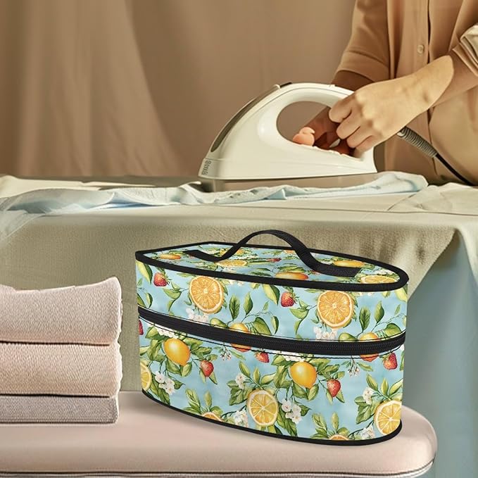 Lemon Strawberry Iron Portable Storage Bag for Travel Fade Resistant Flower Protective Carrying Compatible with Full-Size Iron with Handle Zippered Bag,Case Only