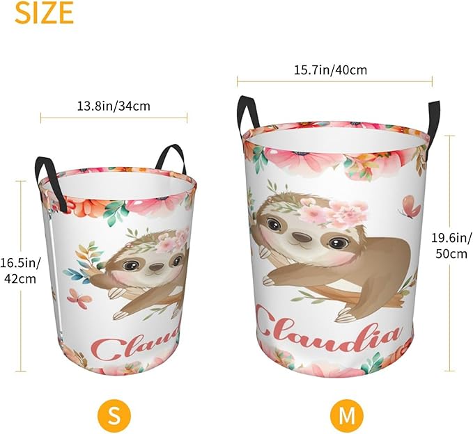 Personalized Sloth Laundry Basket For Baby Kids Boys Girls Adult Custom Hamper Basket With Name For Bathroom Bedrooms Collapsible Baby Laundry Basket, Dirty Clothes Hamper With Handles