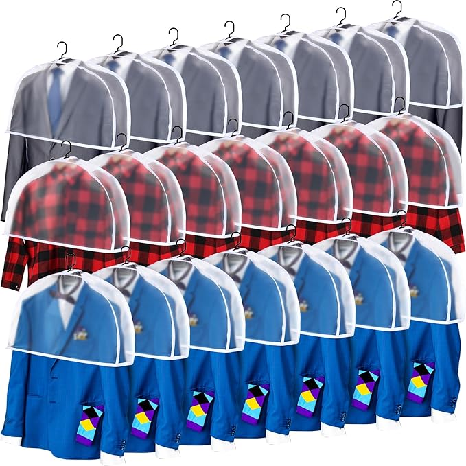 Chumia 50 Pieces Clear Shoulder Cover for Clothes Closet Bulk, Plastic Hanger Covers for Hanging Clothes Shoulder Garment Dust Cover Protectors for Men Women Suit Coats Jackets Dress(24'' X 12")