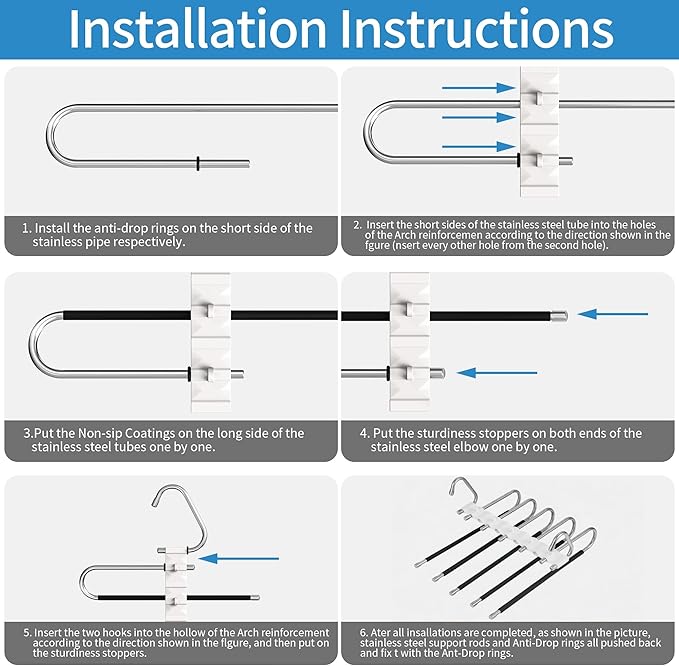 Upgrade Pant Hangers Space Saving, Non Slip Stainless Steel Multifunctional Pants Rack S-Type Clothes Pant Closet Hanger Organizer with Hooks for Pants Jeans Trousers Scarf Skirts (Pure White, 4 Pack)