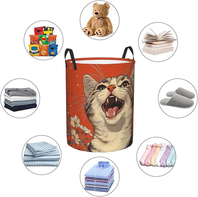 Cute Cat Print Laundry Basket For Storage Bins Gift Baskets Bedroom Clothes Hamper
