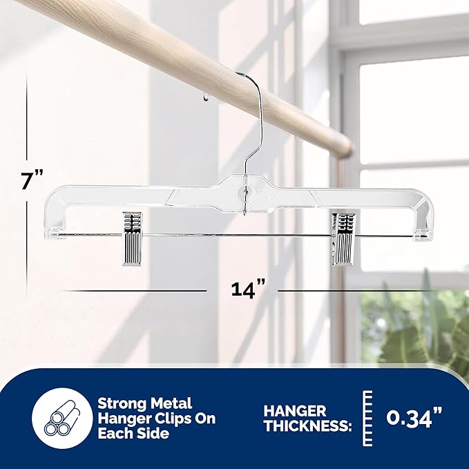 24 Pack Crystal Clear Skirt Slack Hanger, for Everyday Skirts, Pants, Shorts, More