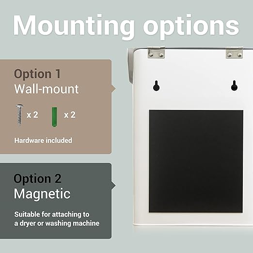 Magnetic Lint Bin for Laundry Room, 2.5L Space-Saving Laundry Trash Can, Wall Mounted or Freestanding Dryer Lint Holder, White Farmhouse Design